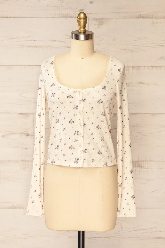 Topona | Long-Sleeved Ivory Floral Top