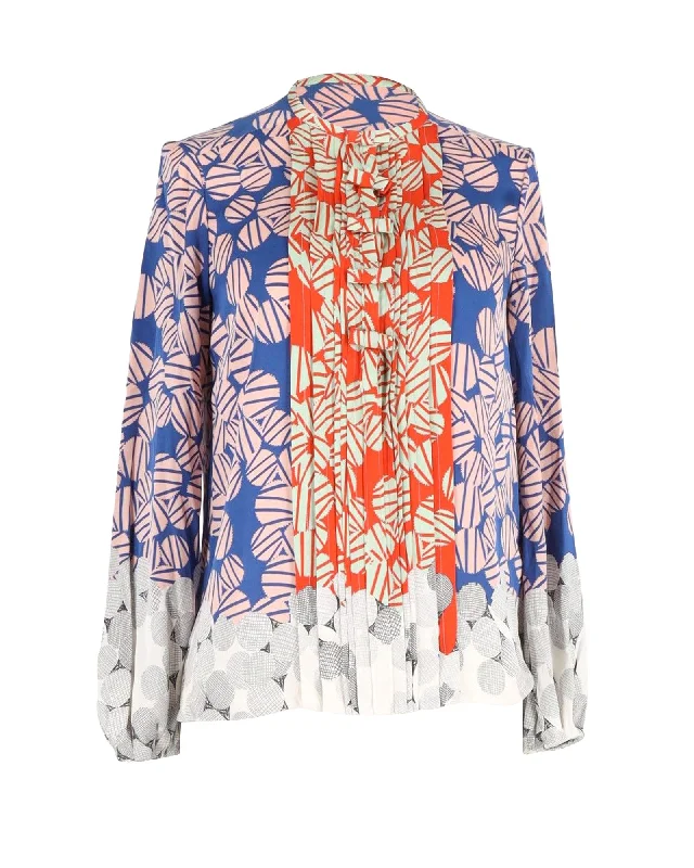 Diane Von Furstenberg Printed Long-Sleeve Blouse in Multicolor Silk