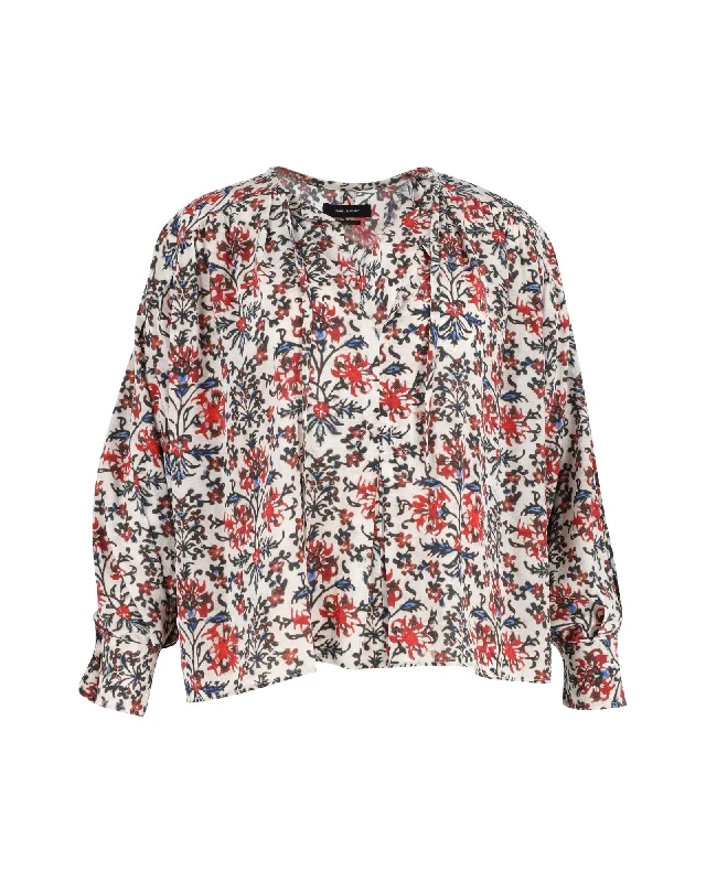 Isabel Marant Amba Floral Long-Sleeve Blouse in Multicolor Silk