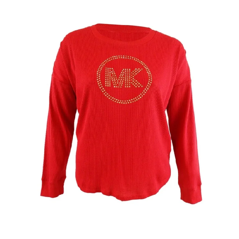 MICHAEL Michael Kors Women's Rhinestone Long-Sleeve Top (XS, Crimson)