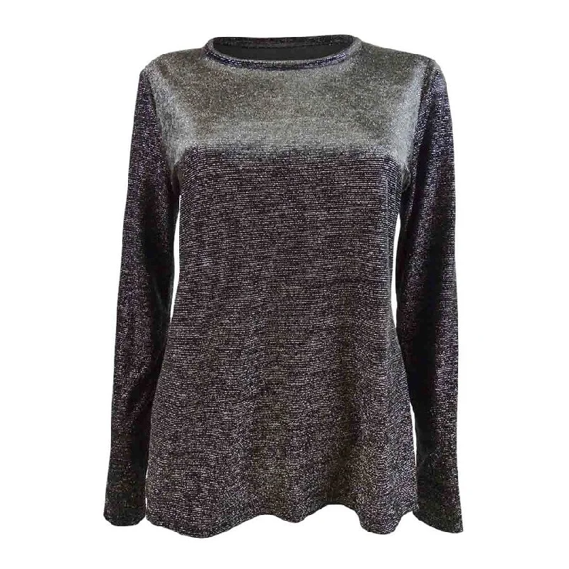 MICHAEL Michael Kors Women's Velvet Shimmery Long-Sleeve Top (M, Black)