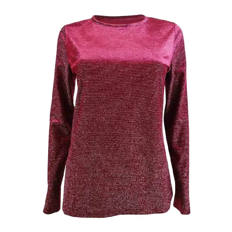 MICHAEL Michael Kors Women's Velvet Shimmery Long-Sleeve Top (S, Dark Ruby)