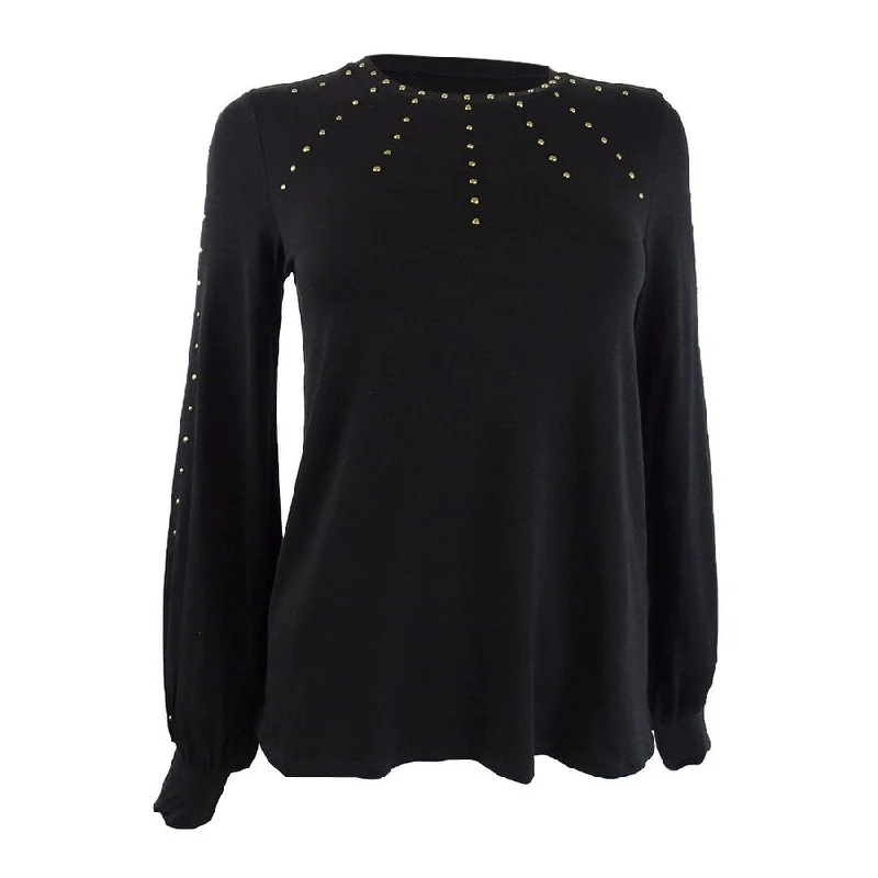 Vince Camuto Women's Studded Long-Sleeve Top (XXS, Black)