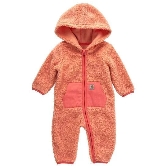 Youth Long-Sleeve Sherpa Zip-Front Hooded Coverall - Peach Amber