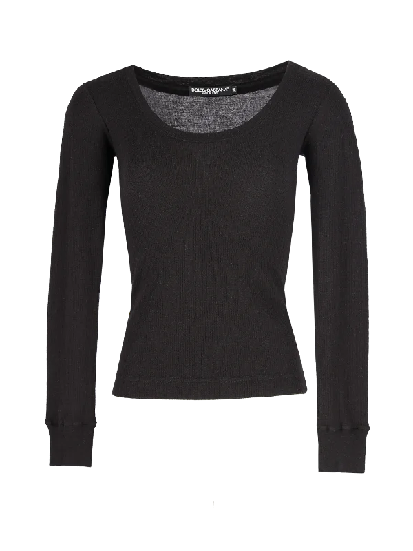 contrast-trim long-sleeve cashmere top