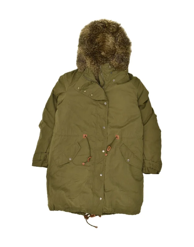 BENETTON Womens Parka Jacket UK 14 Large Khaki