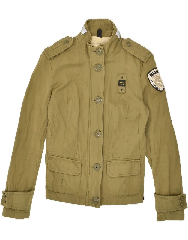 BLAUER Womens Military Jacket UK 10 Small Khaki Cotton