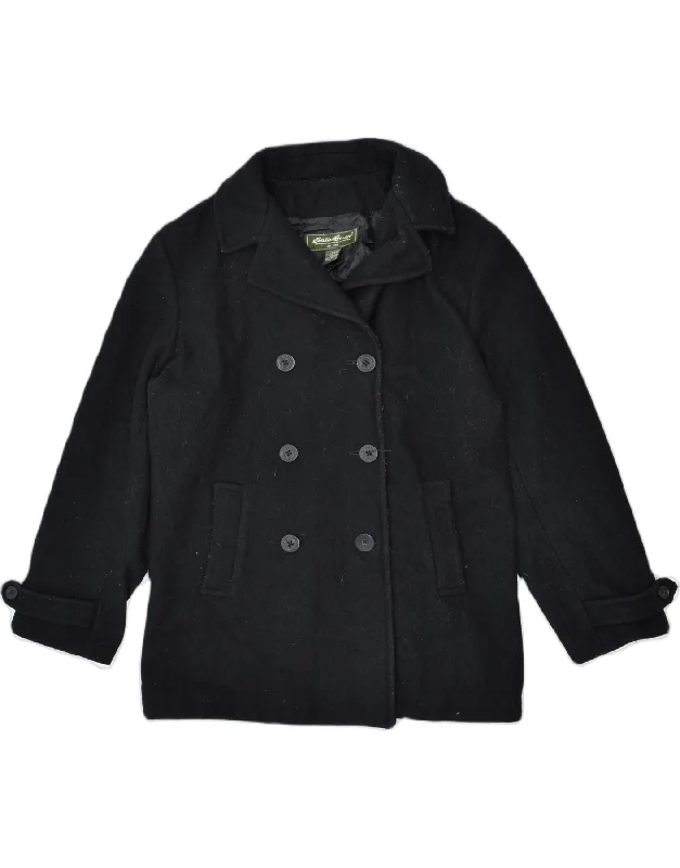 EDDIE BAUER Womens Pea Coat UK 14 Large Black Wool