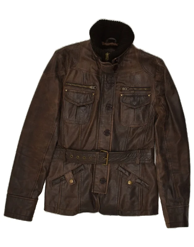 ENJOY Womens Leather Jacket UK 14 Medium Brown Leather