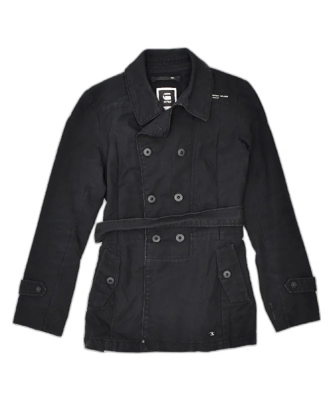 G-STAR Womens Double Breasted Pea Coat UK 12 Medium Black Cotton