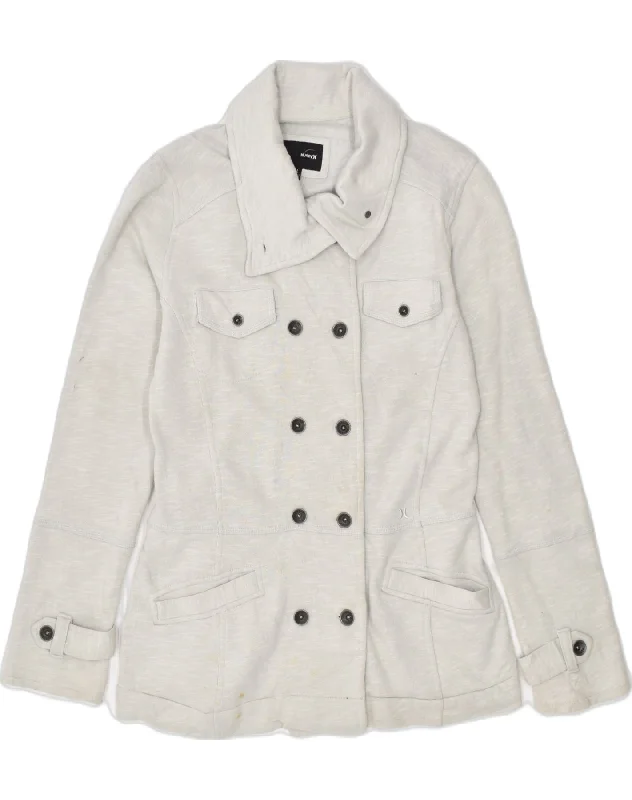 HURLEY Womens Pea Coat UK 16 Large Grey Cotton