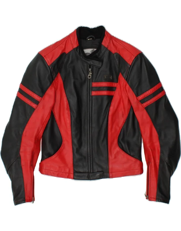 IXS Womens Leather Racer Jacket UK 10 Small Red Colourblock Leather