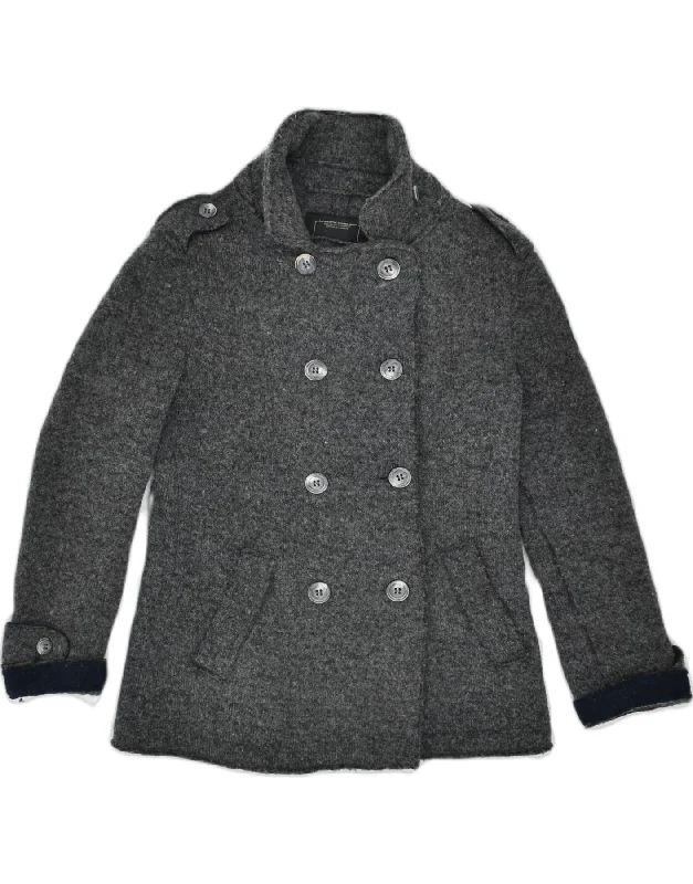 MELTIN' POT Womens Pea Coat UK 12 Medium Grey Flecked Polyester Classic