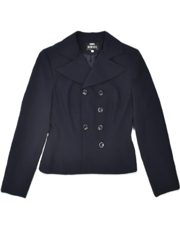 ROMAN'S Womens Pea Coat Small Navy Blue Polyester