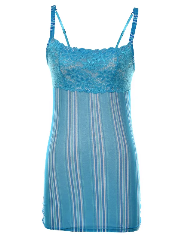 Stripy Pattern Turquoise Lace Bodycon Slip - XS