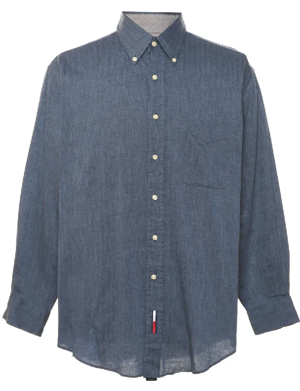 Tommy Hilfiger Blue Classic Herringbone Tweed Shirt - L