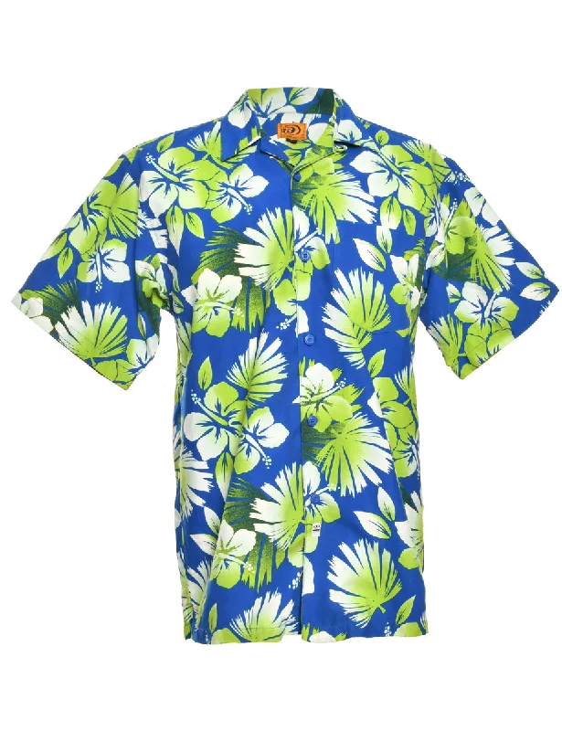 Tropical Blue & Green Y2K Hawaiian Shirt - M