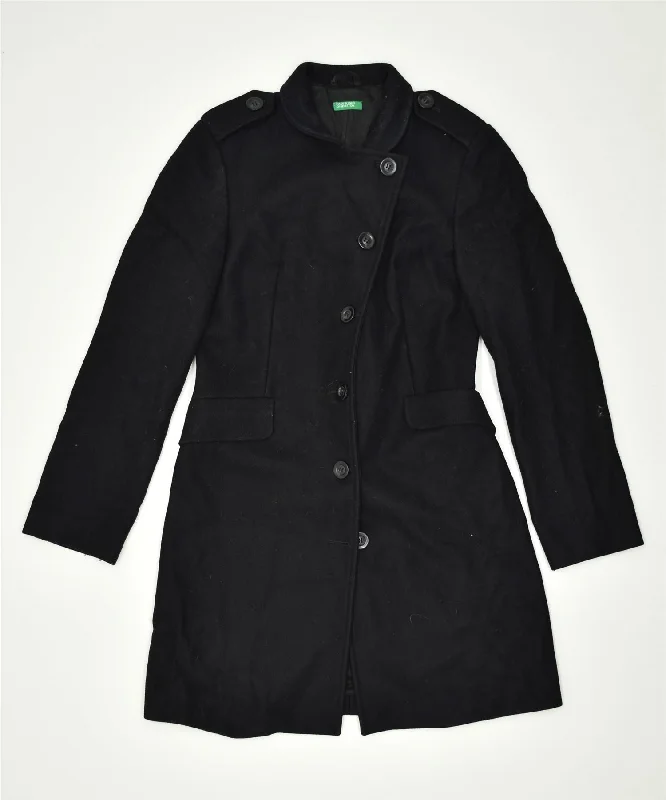 UNITED COLORS OF BENETTON Womens Military Coat IT 42 Medium Black Wool