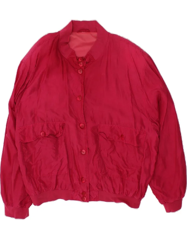 VINTAGE Womens Bomber Jacket UK 16 Large Pink Viscose