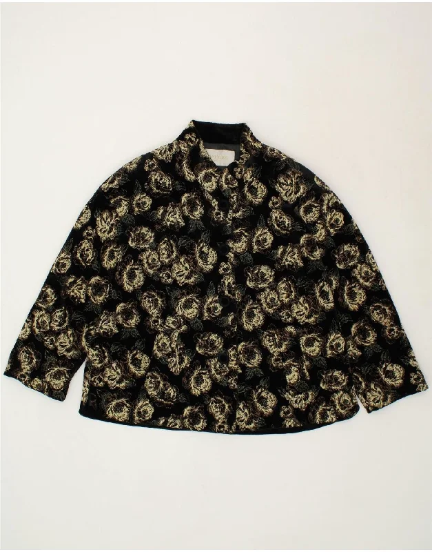 VINTAGE Womens Bomber Jacket UK 18 XL Black Floral