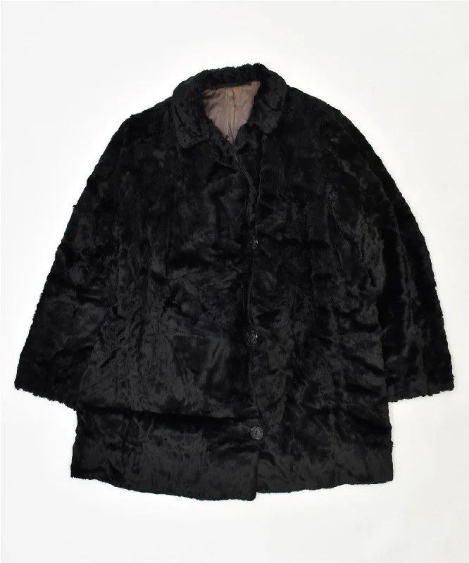 VINTAGE Womens Faux Fur Coat UK 14 Medium Black