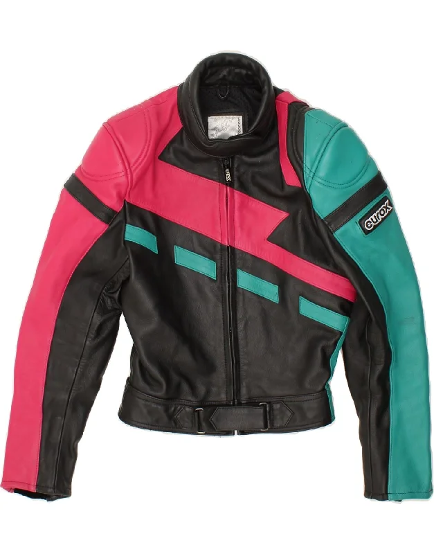 VINTAGE Womens Graphic Biker Jacket IT 40 Small Multicoloured Leather