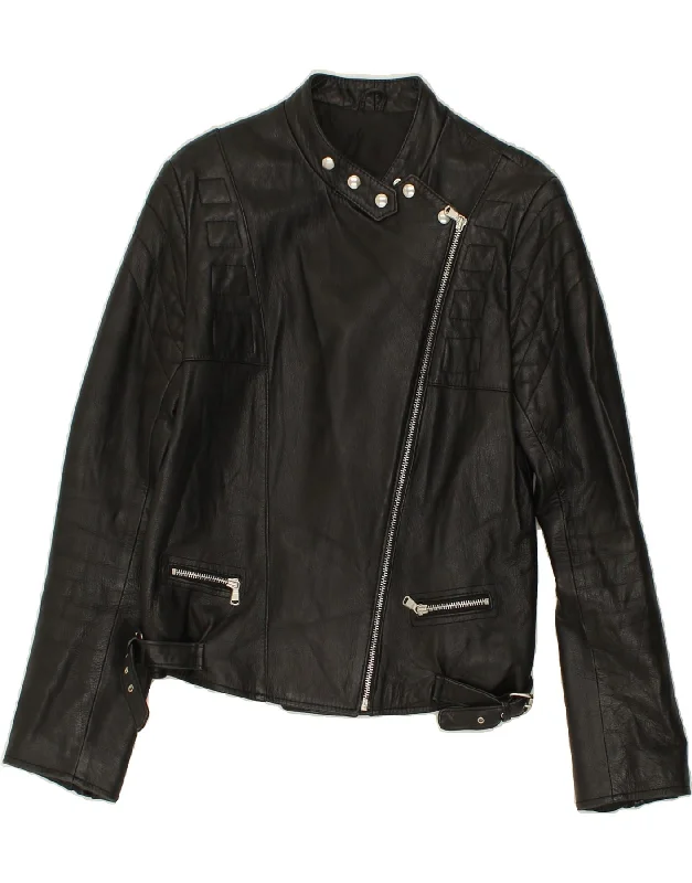 VINTAGE Womens Leather Biker Jacket IT 44 Medium Black Leather