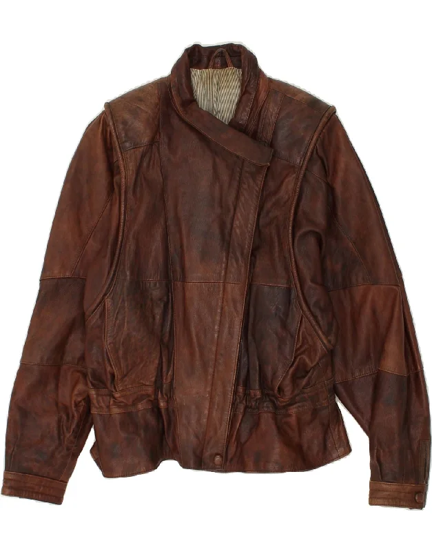 VINTAGE Womens Leather Jacket EU 38 Medium Brown Leather