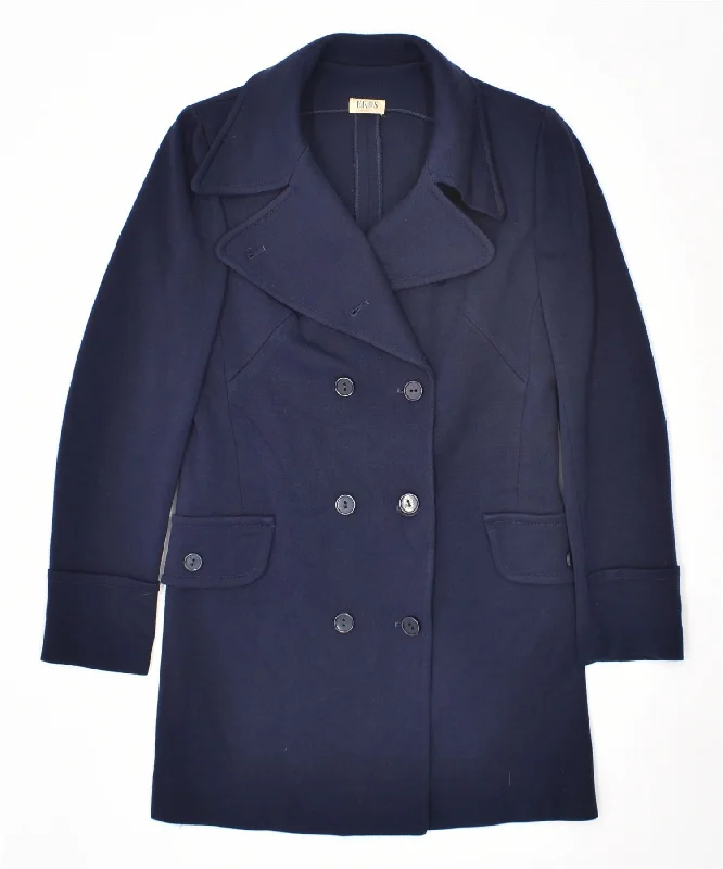 EROS Womens Double Breasted Coat UK 12 Medium Navy Blue Vintage