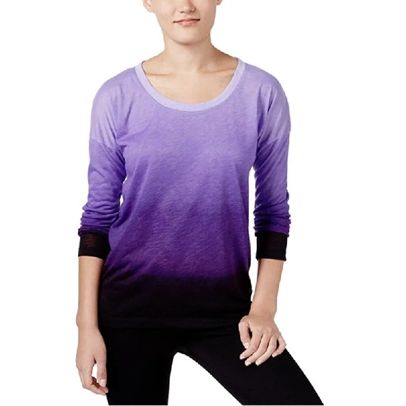 Ideology Women's Dip-Dyed Long-Sleeve Top Night Iris Size Large - Purple