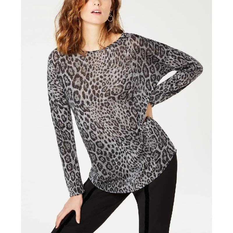 INC International Concepts Women's Long-Sleeve Cheetah-Print Top Black Size Extra Large - X-Large