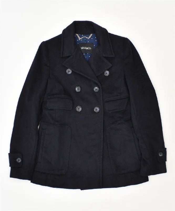 MAX & CO. Womens Pea Coat UK 6 XS Navy Blue Wool Vintage