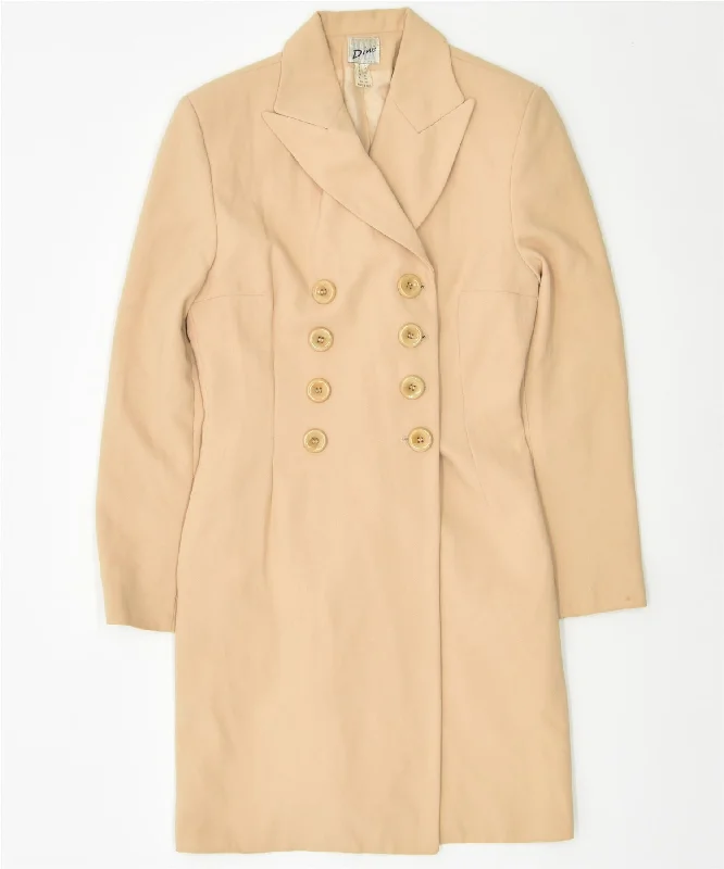 MAX DINE Womens Double Breasted Coat IT 44 Medium Beige Polyester Vintage