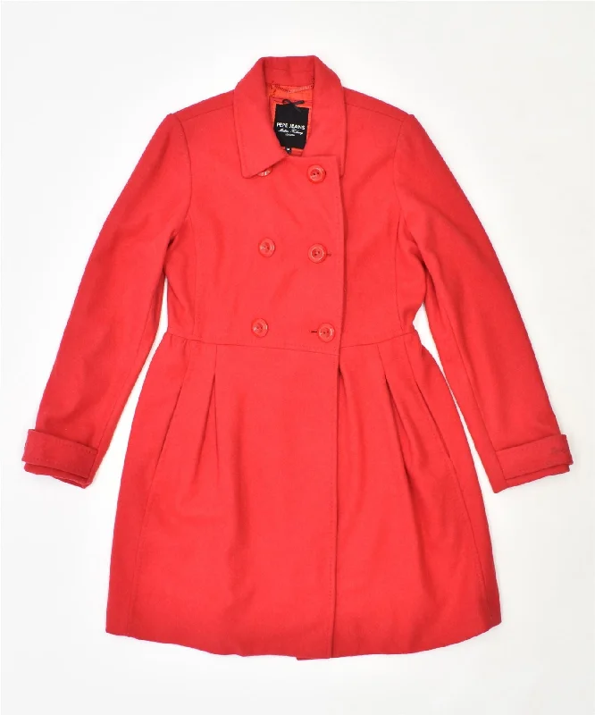 PEPE JEANS Womens Princess Coat UK 14 Medium Red Wool