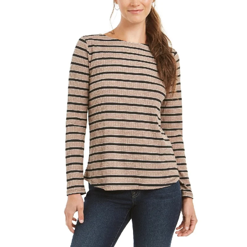 Charter Club Women's Heather Long-Sleeve Top Dark Beige Size Small