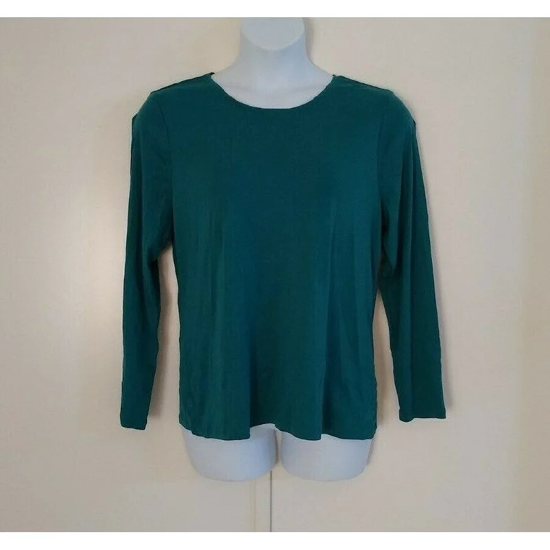 Charter Club Women's Pima Cotton Long-Sleeve Top Green Size Medium