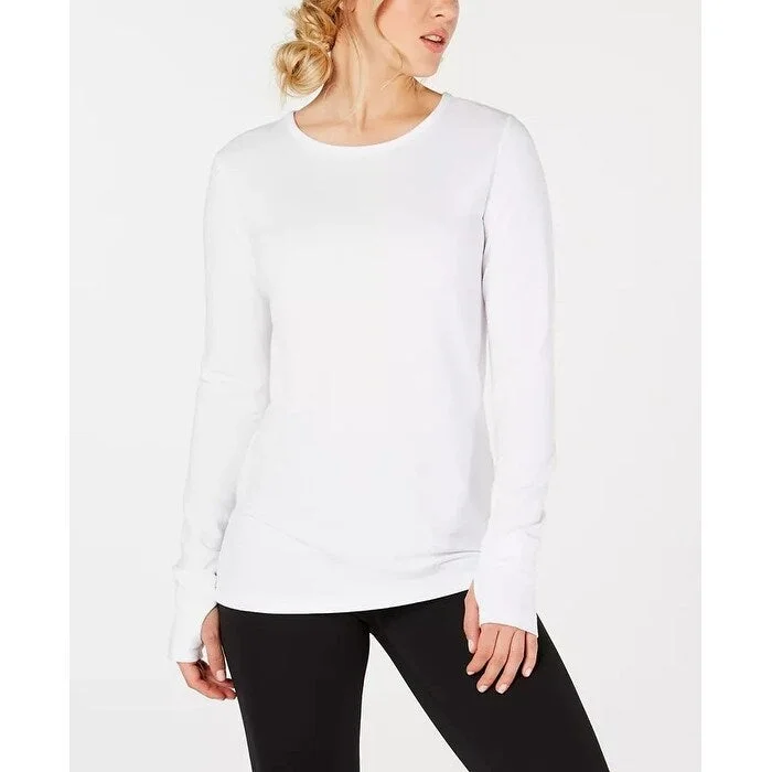 Ideology Women's Crochet-Back Long-Sleeve Top White Size Extra Large