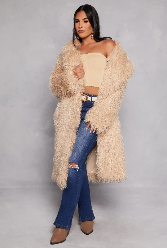 Shaggy Faux Fur Long Coat