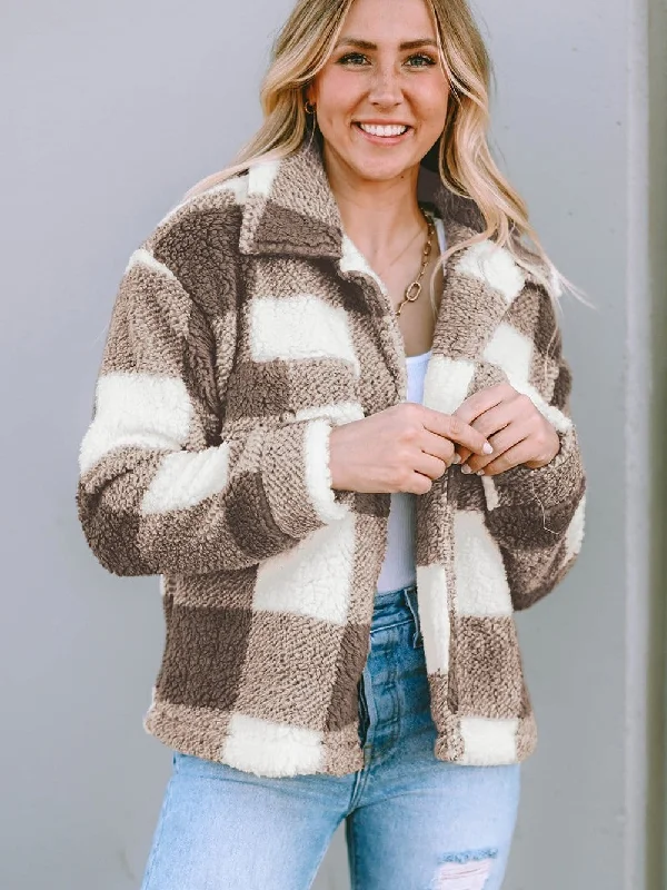 Casual Checkered Sherpa Coat