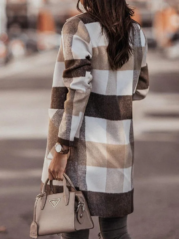 Checkered Front Button Coat