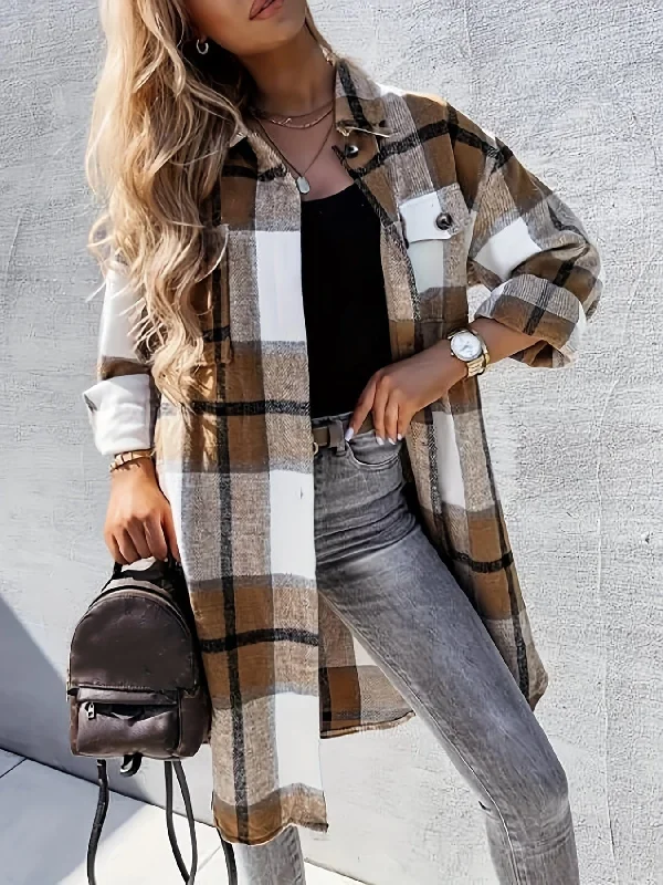 Chic Checkered Long Coat