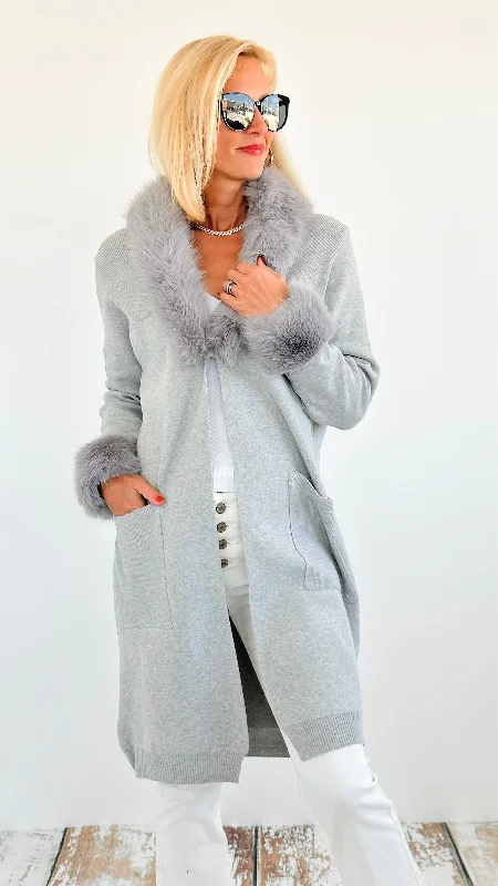 Cloudy Skies Fur-Trimmed Coat - Grey