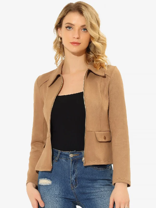 Faux Suede Jacket Short Zip Up Motorcycle Biker Coat