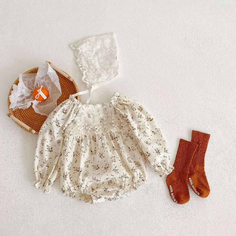 Baby Girl's Floral Lace Long-sleeved One-piece Romper