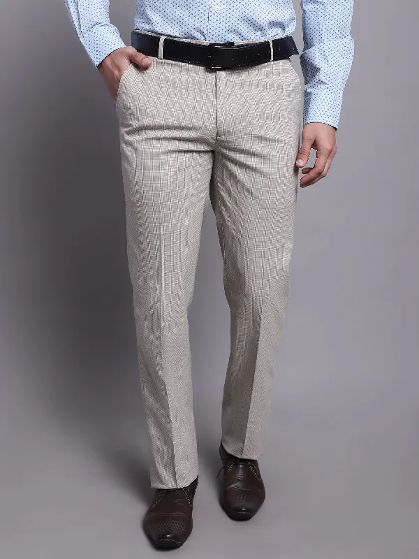 Men's Formal Flat front Fawn Checks Trousers