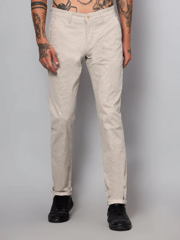 Men's Casual Flat front Beige  Trousers