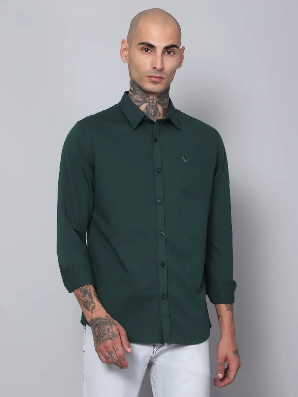 Men's Bottle Green Casual Knit Jersey Full Sleeve Shirt