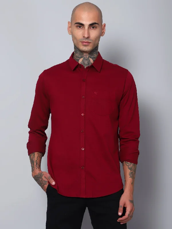 Men's Maroon Casual Knit Jersey Full Sleeve Shirt