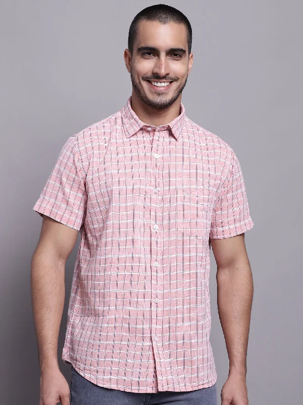 Men's Pink Casual Medium Checks Half Sleeve Shirt