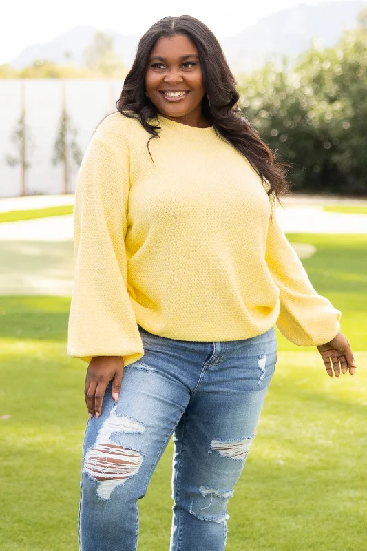 Cozy Bubble Sleeve Sweater, Lemon